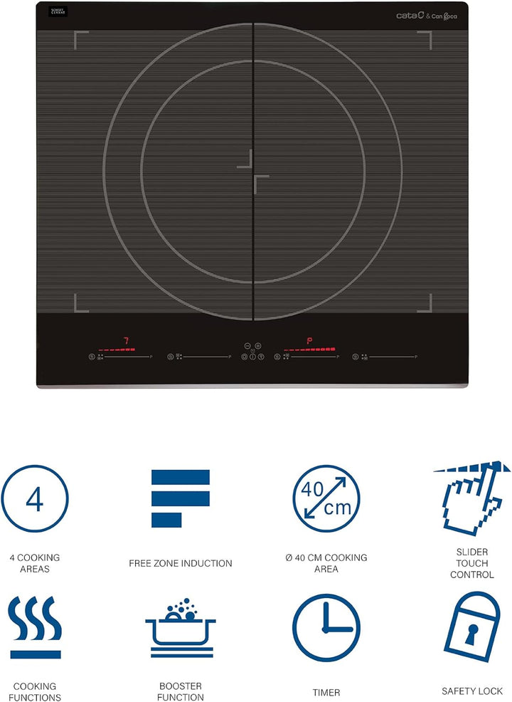 GIGA 600 BK - Cerankochfeld mit 4 Kochzonen und 3 Kochfunktionen - Induktion - Automatische Kochgefä