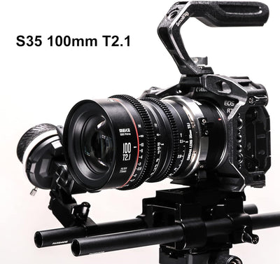 Meike 100 mm T2.1 S35 Weitwinkelobjektiv für Canon EF Mount und Cine Camcorder EOS C100 Mark II, EOS