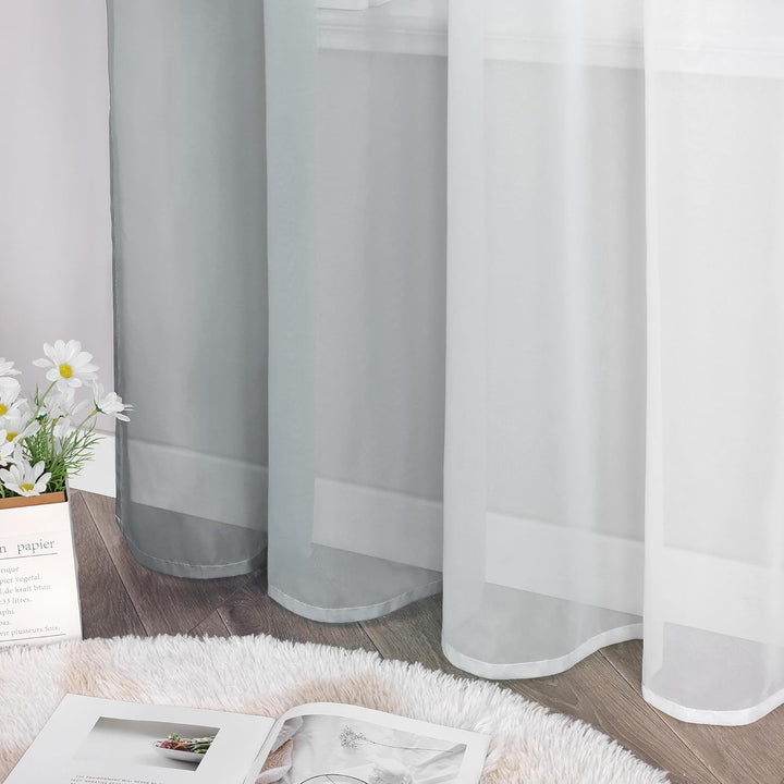 ESLIR Gardinen mit Ösen Vorhänge Gardinenschals Transparent Stores Gardinen Farbverlauf Voile Grau B