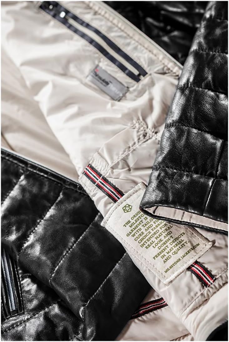 MILESTONE Herren Lederjacke Steppjacke Tereno Schwarz Stehkragen Echtes Leder Gr. 46-62 (56, Schwarz