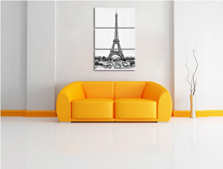Pixxprint gigantischer Eifelturm als Leinwandbild/Grösse: 3 Teilig (120x80 cm) cm/Wandbild/Kunstdruc