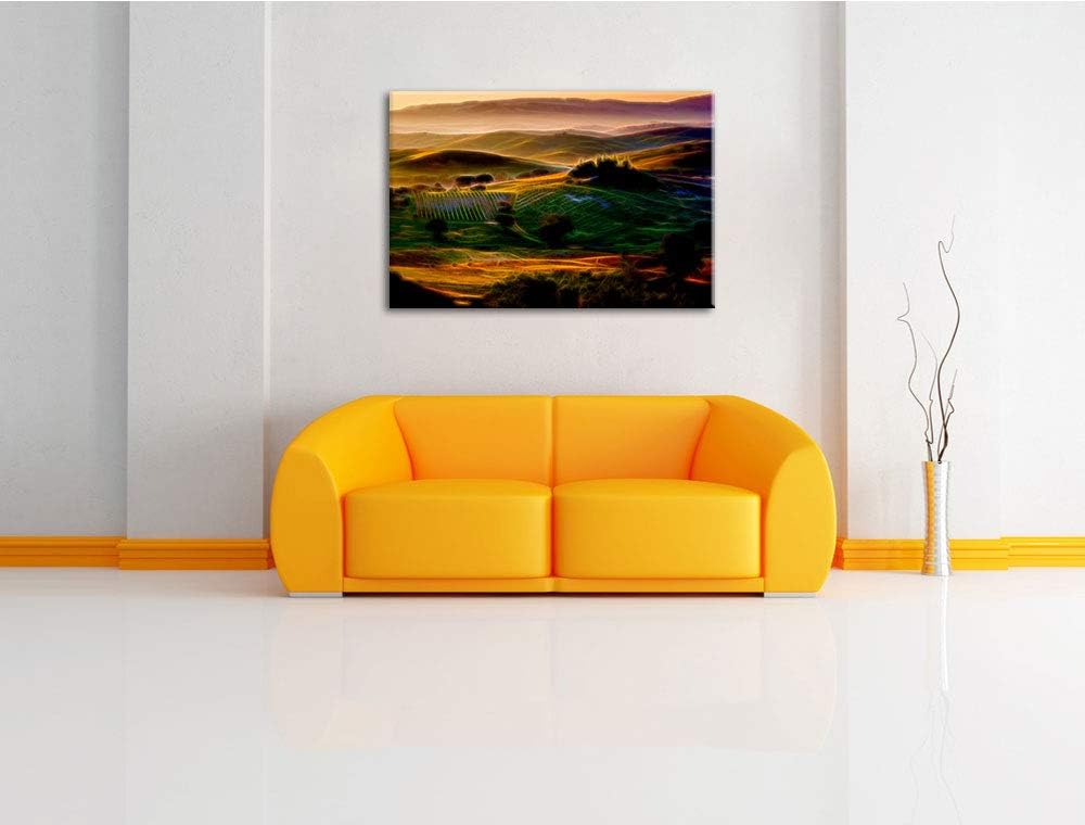 Toskana Landschaft abstrakt Format: 100x70 auf Leinwand, XXL riesige Bilder fertig gerahmt mit Keilr