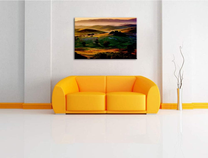 Toskana Landschaft abstrakt Format: 100x70 auf Leinwand, XXL riesige Bilder fertig gerahmt mit Keilr