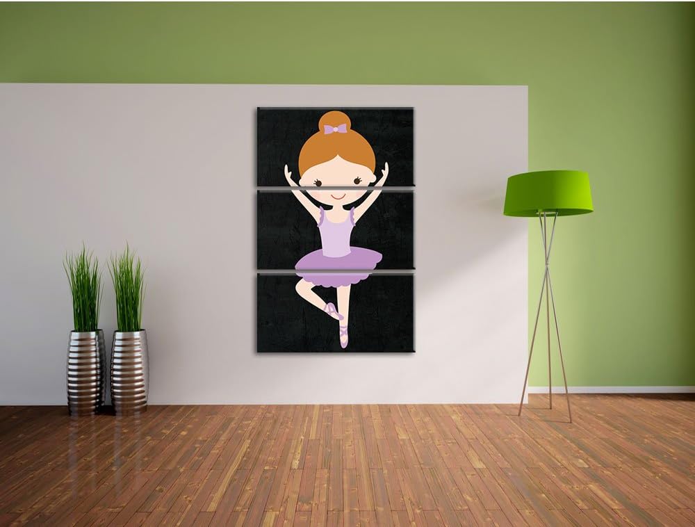 Pixxprint Hübsche Ballerina mit Schleife als Leinwandbild/Grösse: 3 Teilig (120x80) cm/Wandbild/Kuns