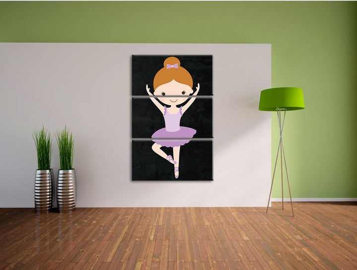 Pixxprint Hübsche Ballerina mit Schleife als Leinwandbild/Grösse: 3 Teilig (120x80) cm/Wandbild/Kuns