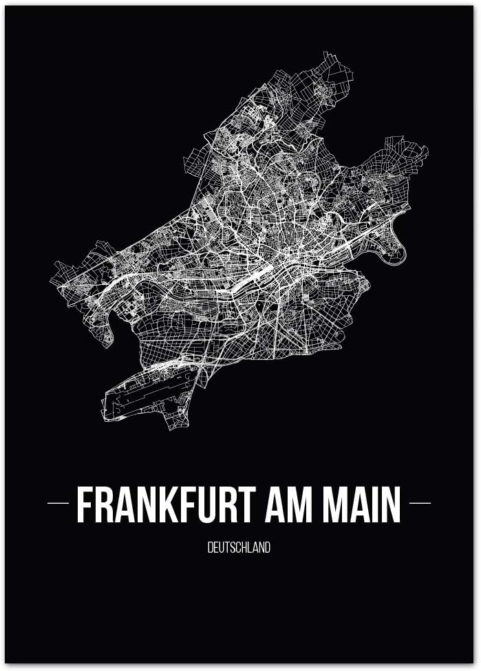 JUNIWORDS Stadtposter, Frankfurt am Main, Wähle eine Grösse, 60 x 90 cm, Poster, Schrift B, Schwarz