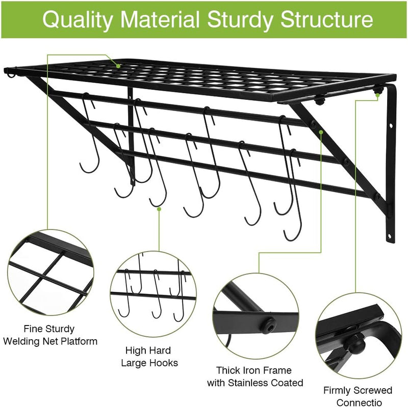 Cocoarm Küchenpfannen-Regal, Wandmontiertes Metall-Hängegestell Küchenpfannenregal Mit 10 S-Förmigen
