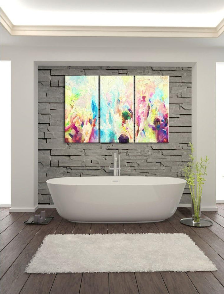 Pixxprint Farben Festival, Holi Indien Pinsel Effekt 3-Teiler Leinwandbild 120x80 Bild auf Leinwand