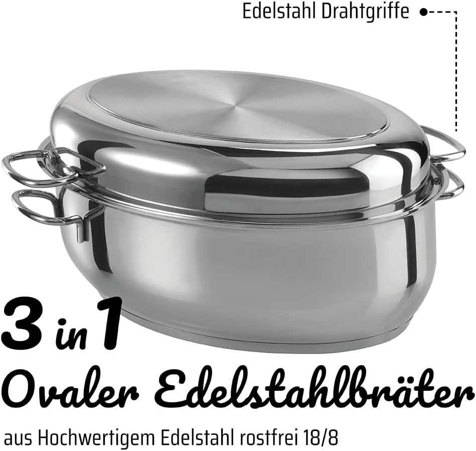 GSW 411318 3in1 Multibräter 3-in-1 – hochwertiger 2 Deckeln, ideal zum Schmoren, Dünsten und Braten,