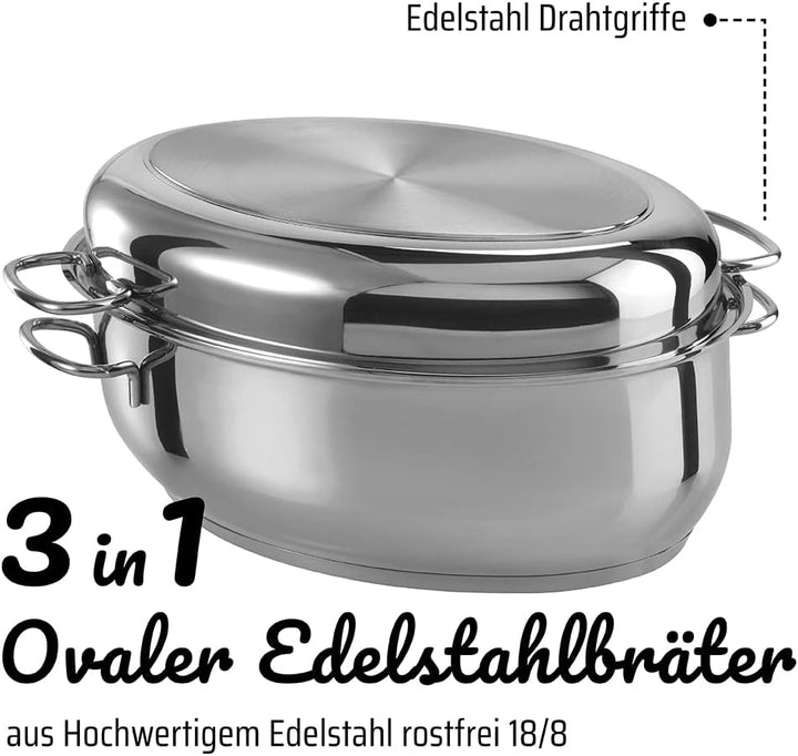GSW 411318 3in1 Multibräter 3-in-1 – hochwertiger 2 Deckeln, ideal zum Schmoren, Dünsten und Braten,