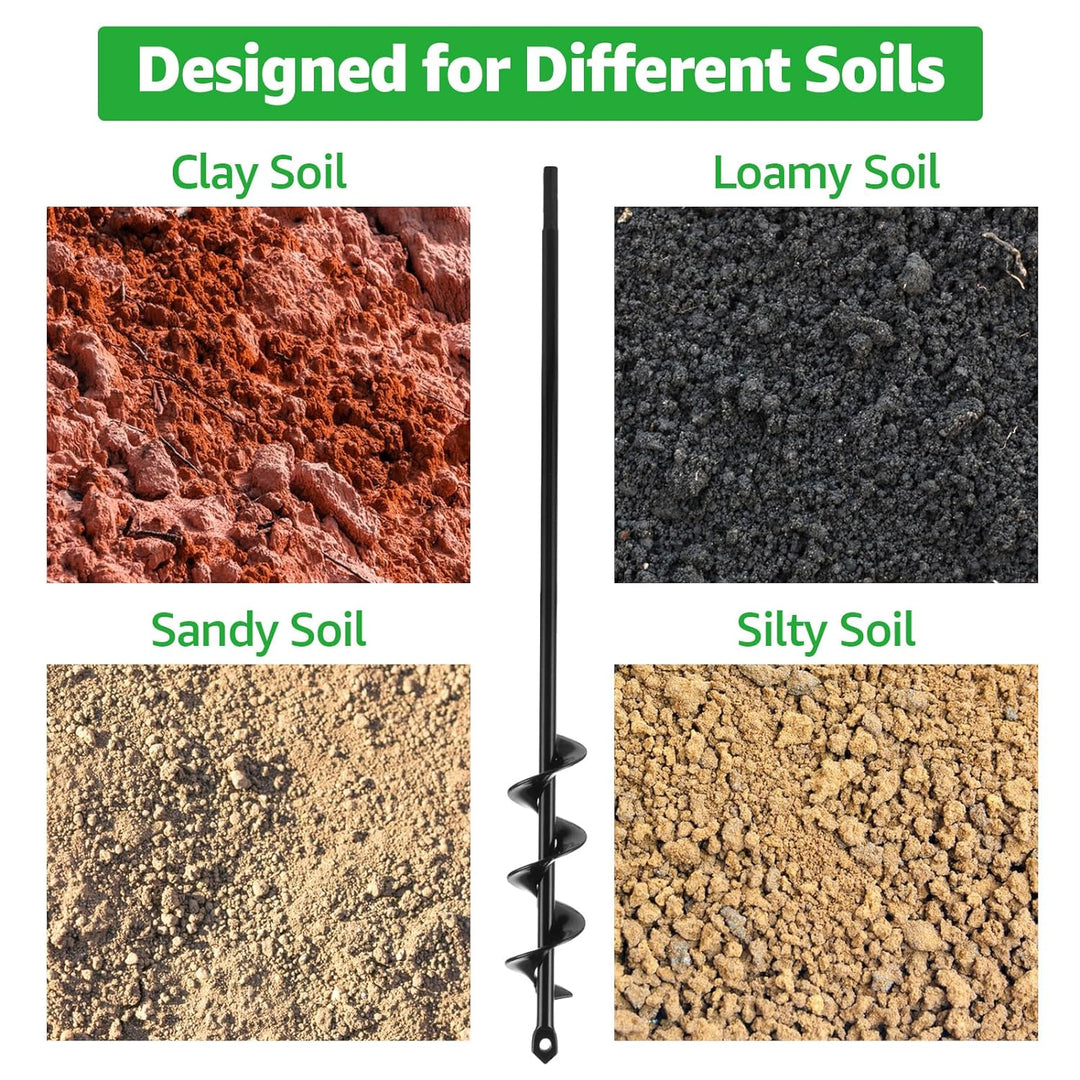 FWEEK 4 Stück Gartenbohrer Erdbohrer für Bohrmaschine, Schwarzer Schnecken Spiralbohrer, Pflanzbohre