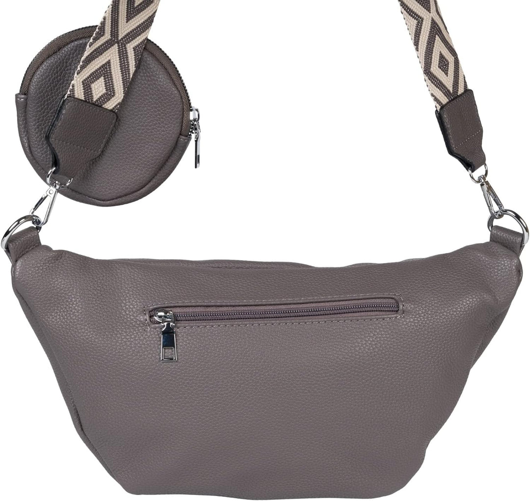 styleBREAKER Damen Halbmond Crossbody Schultertaschen Set 3-Teilig, Schultergurt mit Muster, Schlüss