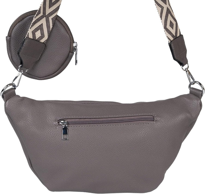 styleBREAKER Damen Halbmond Crossbody Schultertaschen Set 3-Teilig, Schultergurt mit Muster, Schlüss