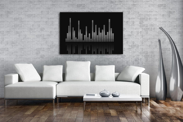 Dark digitale Sound Levels Effekt: Schwarz/Weiss Format: 60x40 als Leinwandbild, Motiv fertig gerahm