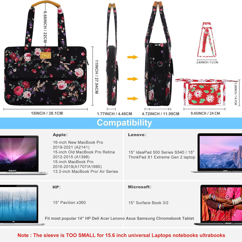 Ultradünne und Erweiterbare Laptoptasche Handtasche Damen 14-15 Zoll, wasserdichte und Diebstahlsich