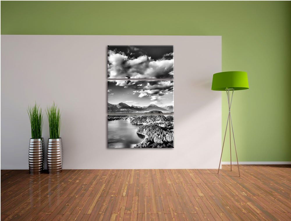 Pixxprint See mit Insel Landschaft als Leinwandbild/Grösse: 3 Teilig (120x80) cm/Wandbild/Kunstdruck