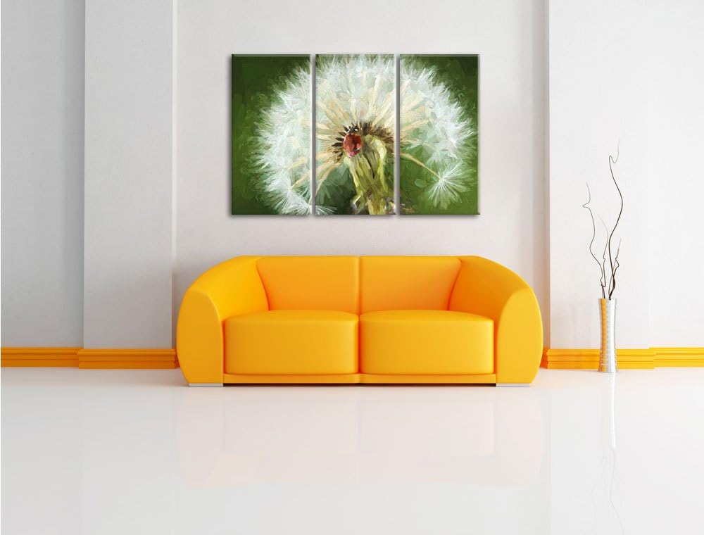 Pixxprint Marienkäfer auf Pusteblume als Leinwandbild/Grösse: 3 Teilig (120x80) cm/Wandbild/Kunstdru