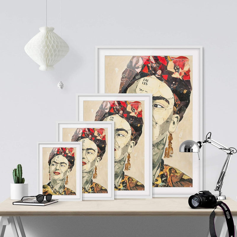 Bild mit Rahmen - Frida Kahlo - Collage No.2 - Rahmenfarbe Weiss, 70 x 50 cm 70cm x 50cm Weiss, 70cm