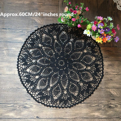 MINDPLUS Baumwolle Hand Häkeln Deckchen Spitze Gehäkelt Tischdecke Deckchen Tischset 60 cm Rund Schw