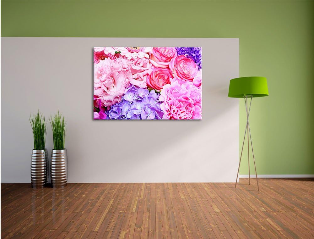 Pixxprint prachtvoller Blumenstrauss / 100x70cm Leinwandbild bespannt auf Holzrahmen/Wandbild Kunstd