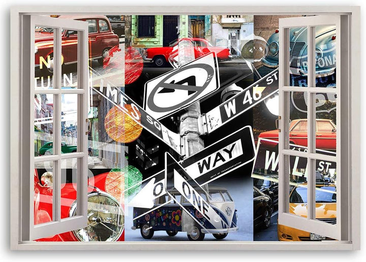 Feeby Wandbild abstrakt Druckbild Leinwandbild Fenster-Illusion mehrfarbig 90x60 cm Leinwandbild 90x