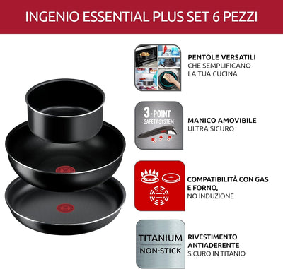 Lagostina Ingenio Essential + Antihaft-Kochgeschirr-Set aus Aluminium für Gas und Backofen, 6 Stück,