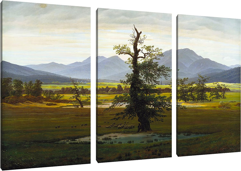 Caspar David Friedrich - Der einsame Baum als Leinwandbild 3 teilig / Grösse: 120x80 cm / Wandbild /