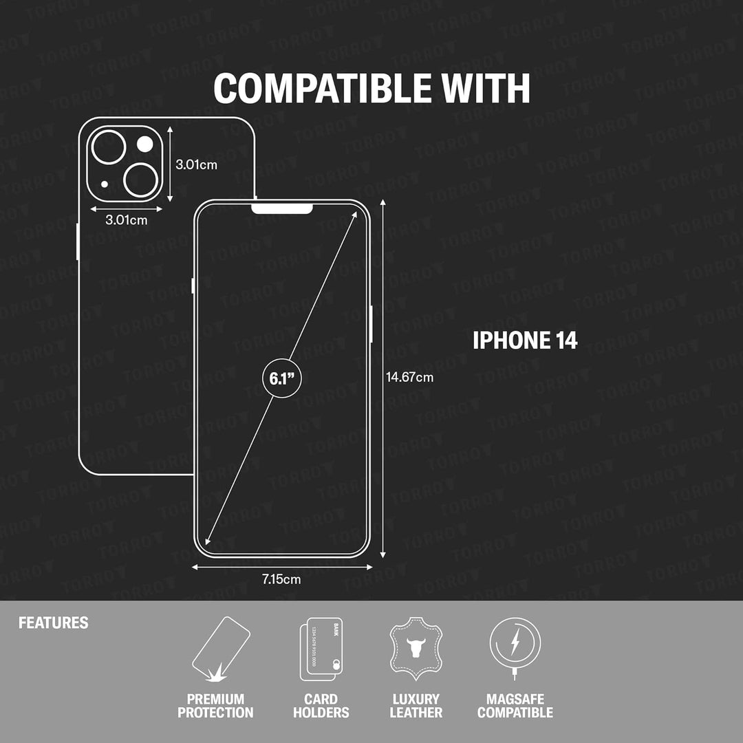 TORRO Leder Klapphülle kompatibel mit iPhone 14 - Echtes Leder MagSafe kompatible Handyhülle mit Kar