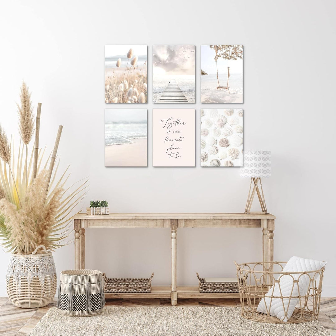 Novart Set Wandbilder - KEIN EXTRA RAHMEN BENÖTIGT - Wohnzimmer Schlafzimmer - Bilder Modern Strand