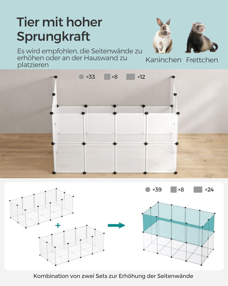 SONGMICS Freigehege mit Bodenplatten, Laufstall, Meerschweinchen Gehege, aus Kunststoff, Gehege für