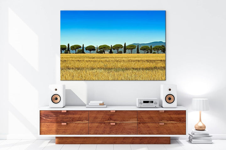 deyoli Toskana Landschaft mit Zypressen und Pinien im Format: 100x70 als Leinwandbild, Motiv fertig