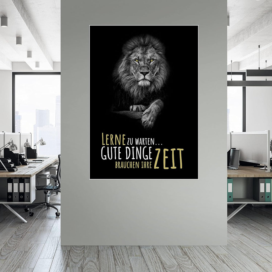wandmotiv24 Poster als Wanddeko, Grösse Din A0, Gute Dinge brauchen Zeit, Löwe, Moderne Wanddeko, Wa