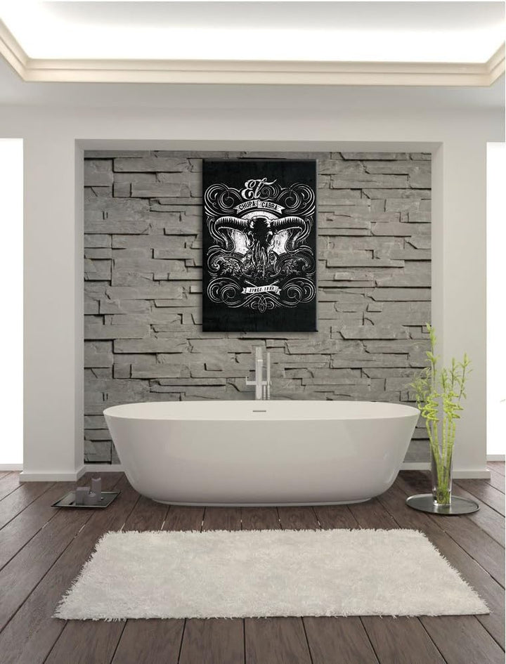 Dark Chupacabra skull black Bild auf Leinwand, XXL riesige Bilder fertig gerahmt mit Keilrahmen, Kun
