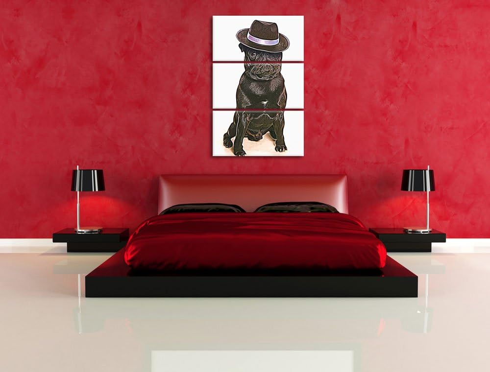 Mops mit Mafia Hut Spezial 3-Teiler Leinwandbild 120x80 Bild auf Leinwand, XXL riesige Bilder fertig