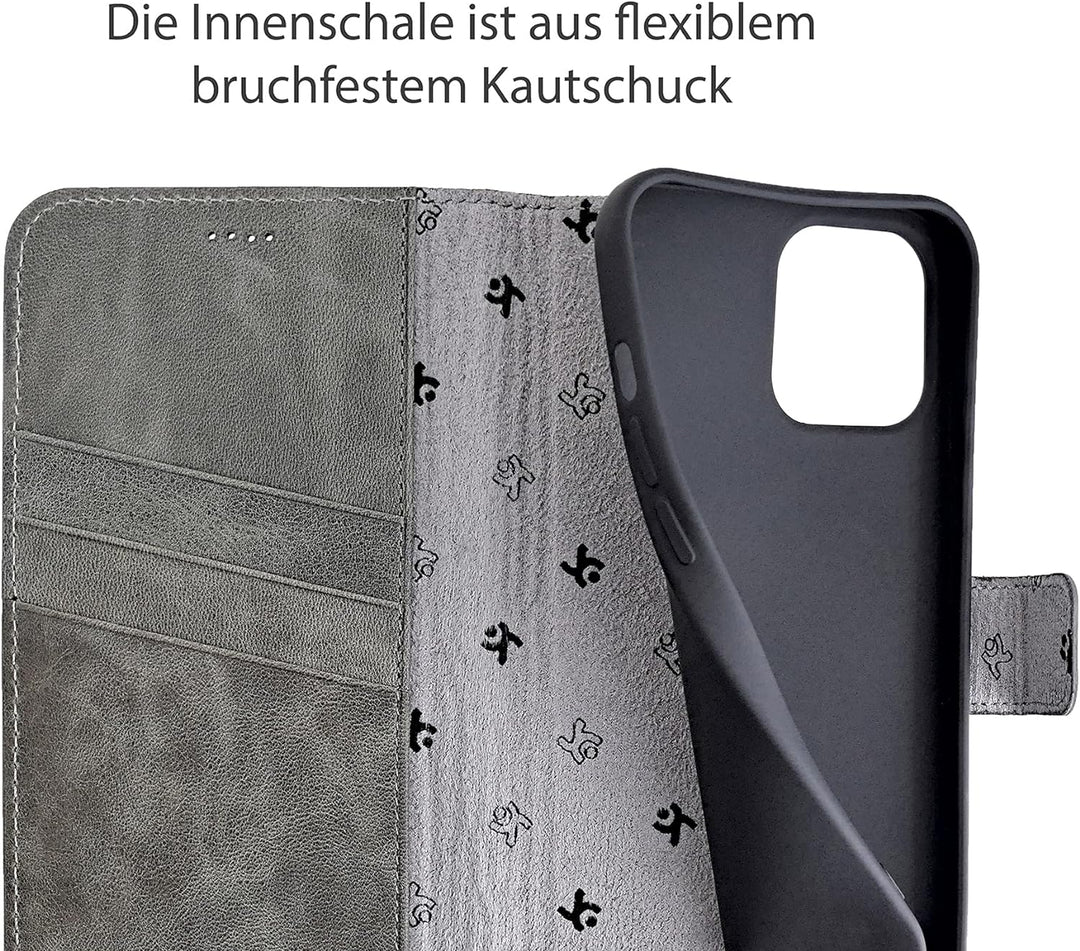 Suncase Book-Style Hülle kompatibel mit iPhone 12 Mini (5.4") Leder Tasche (Slim-Fit) Lederhülle Han
