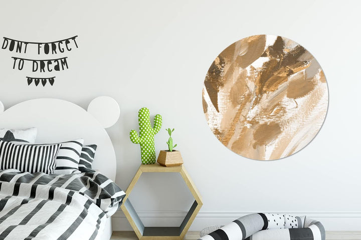MuchoWow Wandbild Rund Wanddeko Deko Wohnzimmer Bilder 90x90 cm Farbe - Gold - Weiss, 90x90 cm