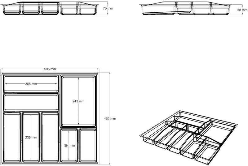 Generic Lana Solution Besteckeinsatz für 60er Schublade, 462 mm x 512 mm, anthrazit Anthrazit 505 mm