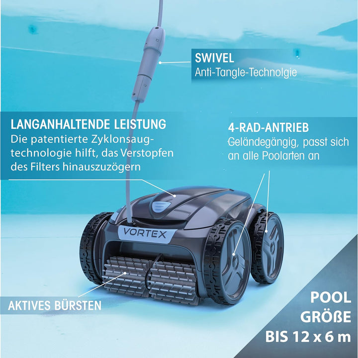 Automatischer Poolroboter Zodiac VORTEX 4WD. Bis zu 12x6 m, reinigt Boden, Wände und Wasserlinie. Fe