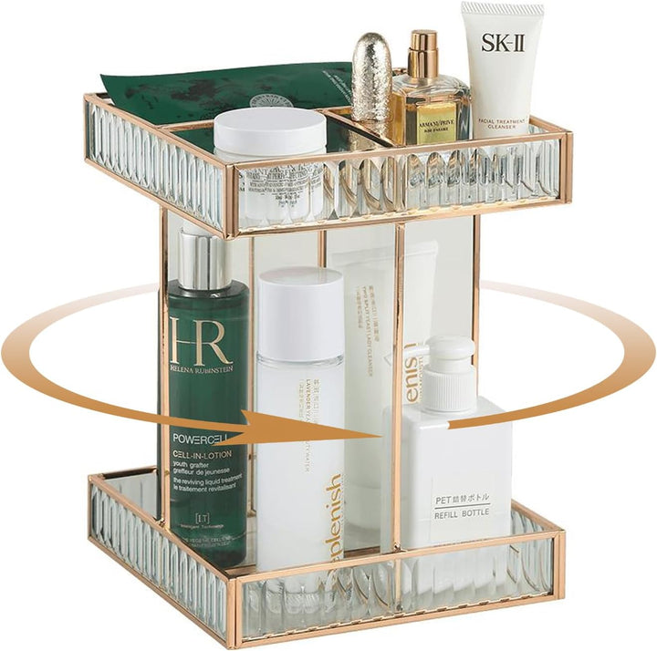 SLHEQING 360° drehbarer Kosmetik organizer, Grosse Kapazität Beauty Organizer, Glas Make Up Organize