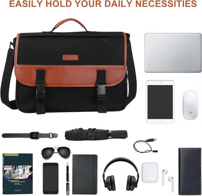 Gocokia Canvas Laptop Messenger Bag Kompatibel mit 15 Zoll Tablet und Computer, wasserdichte Trageta