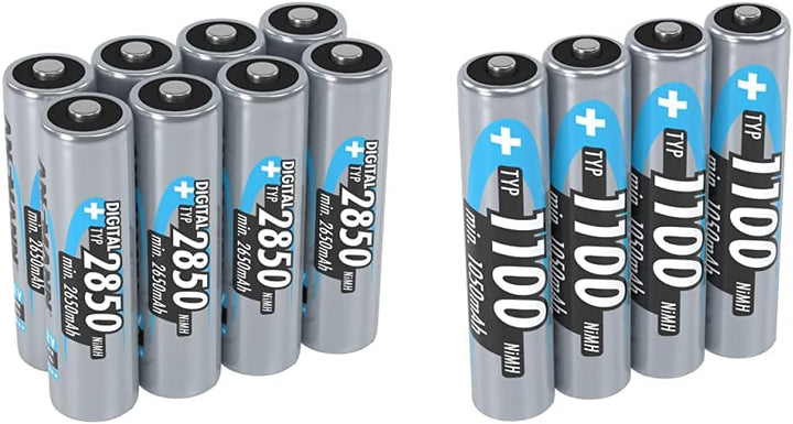 ANSMANN Akku AA Typ 2850 mAh, NiMH 1,2 V (8 Stück) & Akku AAA Typ 1100 mAh (min. 1050 mAh) NiMH 1,2