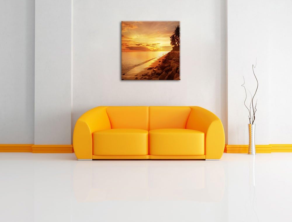 Pixxprint Palmen Urlaub, Format: 70x70 auf Leinwand, XXL riesige Bilder fertig gerahmt mit Keilrahme