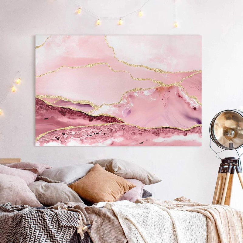 Leinwandbild Abstrakte Berge Rosa mit Goldene Linien 40x60cm Canvas 40cm x 60cm - Canvas, 40cm x 60c