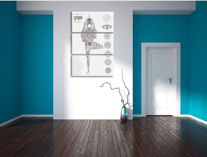 Pixxprint Yogafigur in der Tree Pose als Leinwandbild/Grösse: 3 Teilig (120x80) cm/Wandbild/Kunstdru