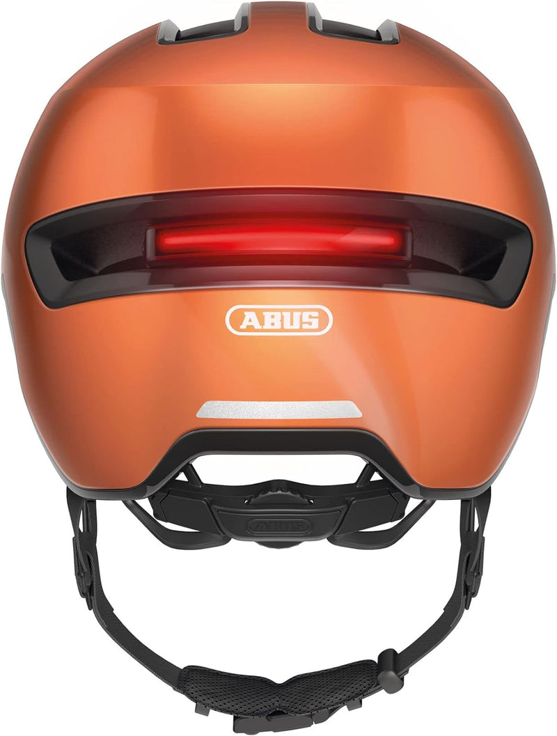 ABUS Stadthelm HUD-Y ACE - stylischer Fahrradhelm mit Visier und magnetischem, aufladbarem LED-Rückl