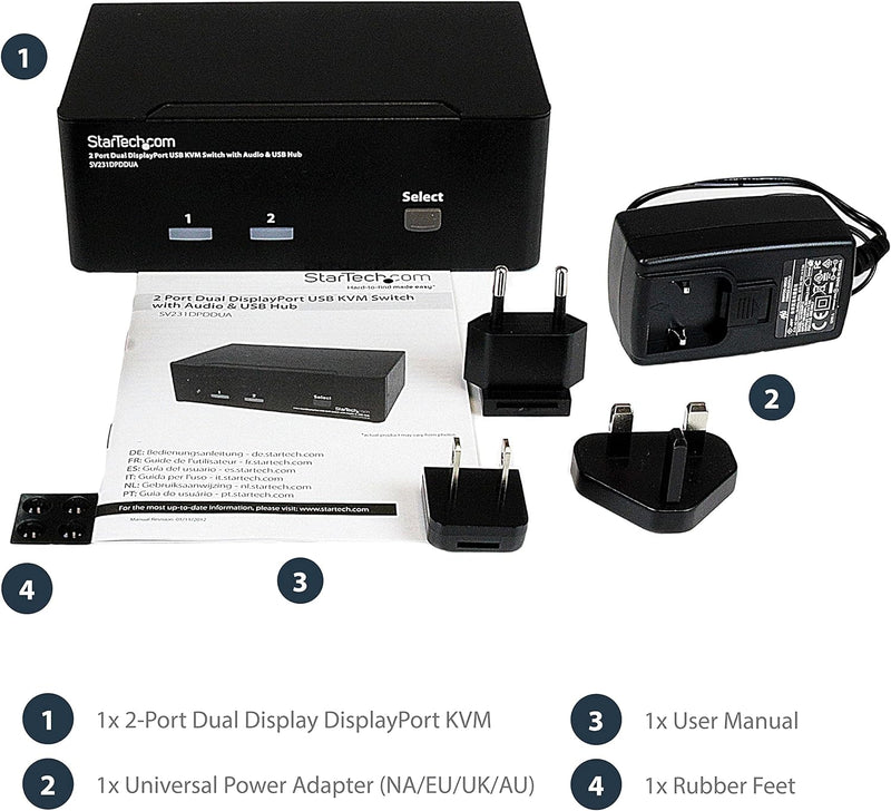 StarTech.com 2 Port Dual DisplayPort USB KVM Switch mit Audio - DisplayPort Desktop KVM Umschalter m