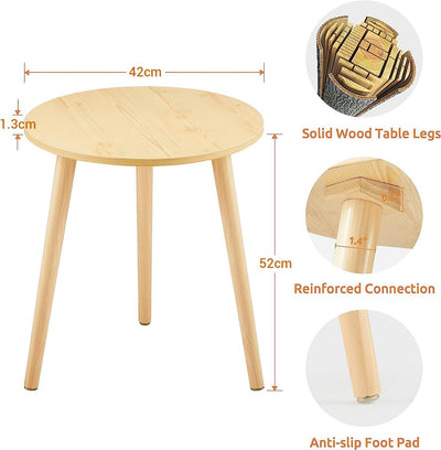 YOUDENOVA Beistelltische Holz, Couchtisch rund, Ø42x52cm, Wohnzimmertisch, Nachttisch mit Tablett, S