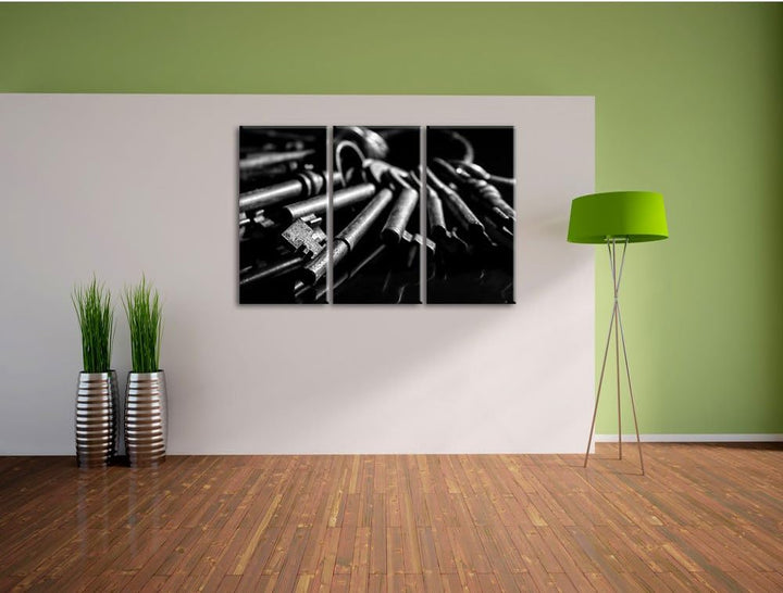 Pixxprint Alter Schlüsselbund als Leinwandbild 3 teilig/Grösse: 3 Teilig (120x80) / Wandbild/Kunstdr