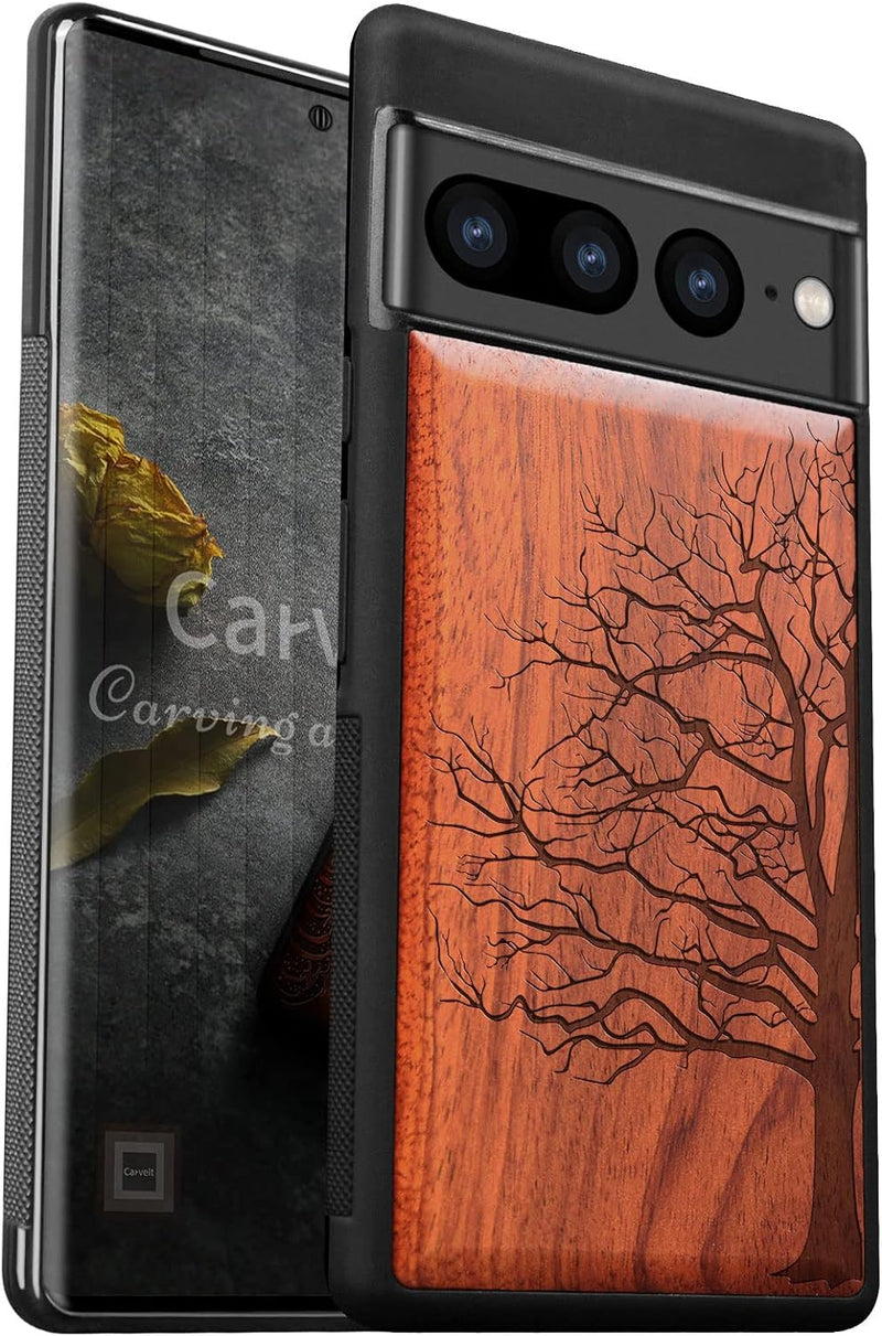 Carveit Handyhülle für Google Pixel 7 Pro Case [Holz und TPU Silikon Hybrid hülle] Stossfeste Stosss