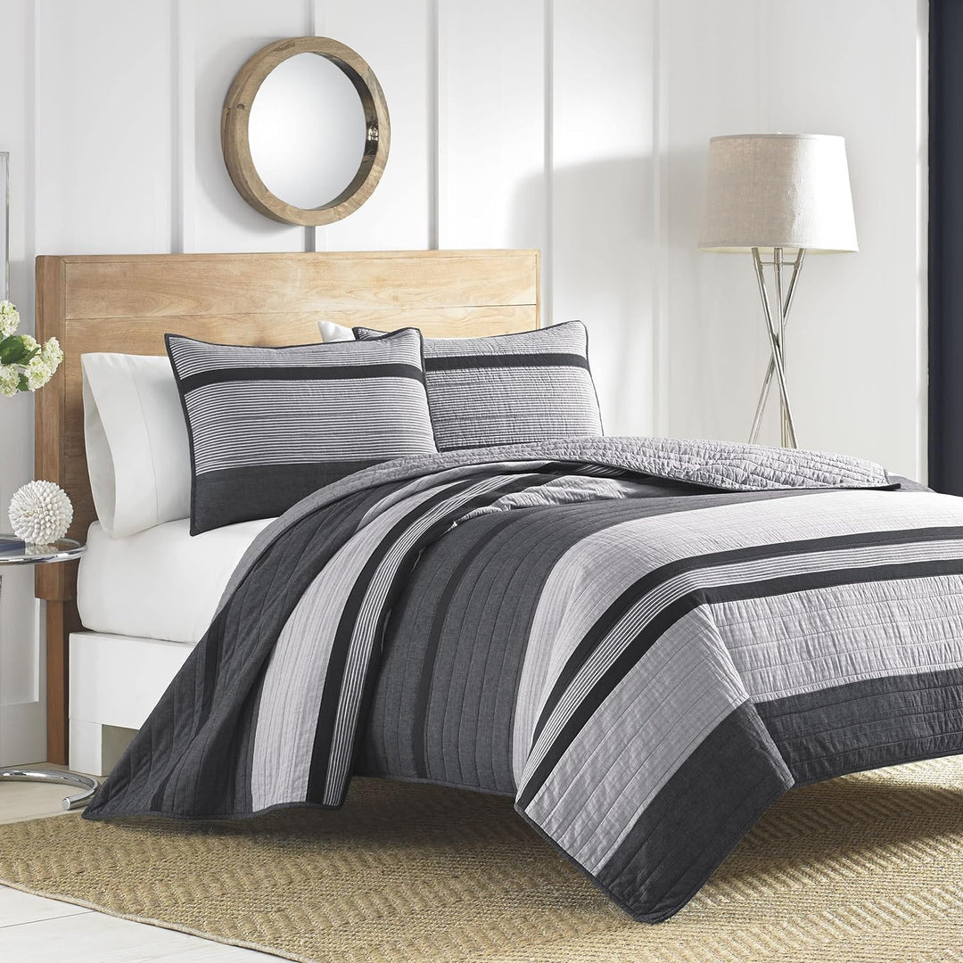 Nautica Vessey Cotton Pieced Quilt, Twin, Gray, Twin